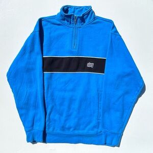 Obey Quarter Zip Striped Sweatshirt Size Men’s Small Embroidered Logo Blue Black